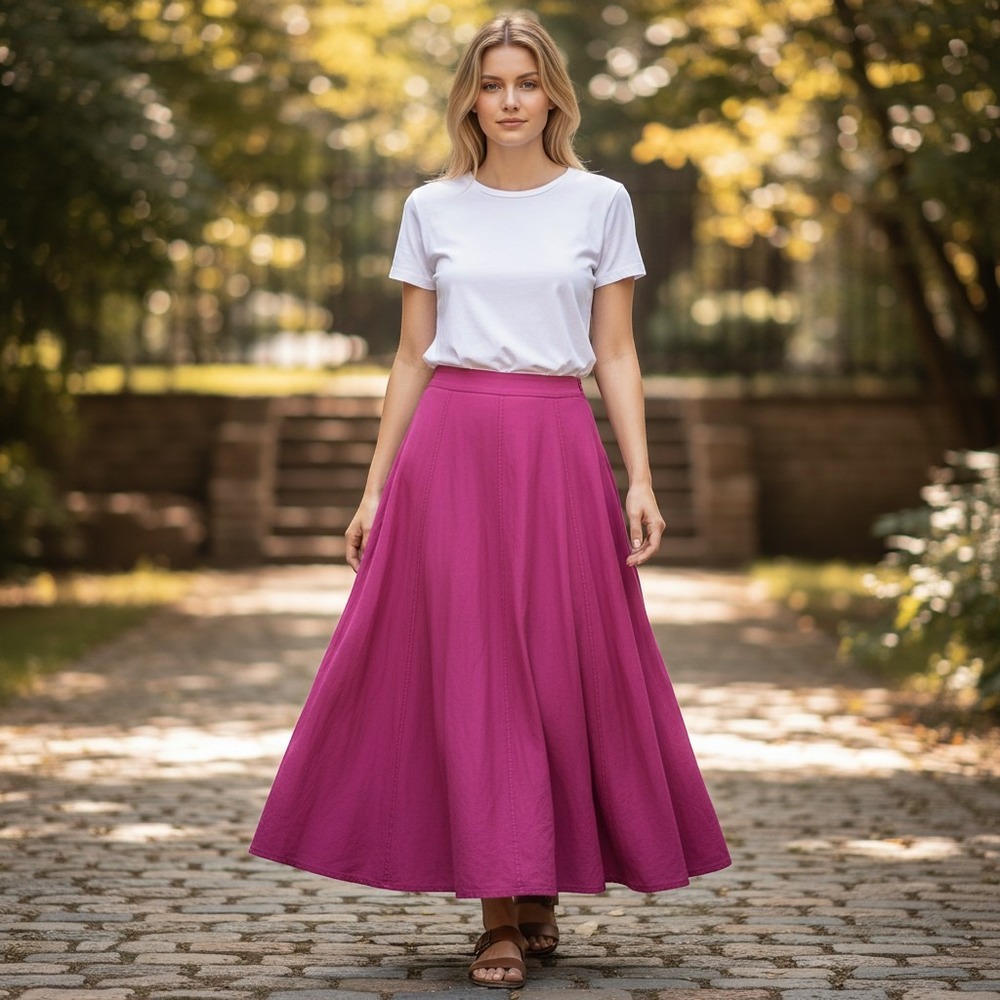 Martin + Osa Womens Magenta 100% SILK Flowy Panel Maxi Skirt Size 6